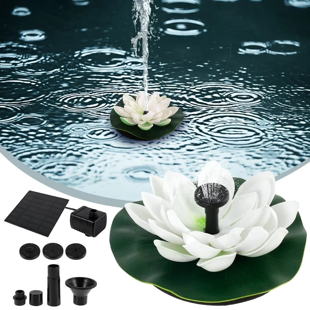 HOTBEST Solar-powered Waterproof Lotus Lamp Lotus Fountain Novel Fish Pond Fountain Garden Decor aqua Lily Bird Bath Fountain(White)