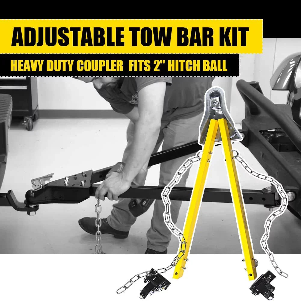 HPDAVV Yellow Adjustable Tow Towing Bar / Adjustable Tow Bar Kit Bumper Mount 5000lb w/Chains RV Car Truck matching with Jeep System