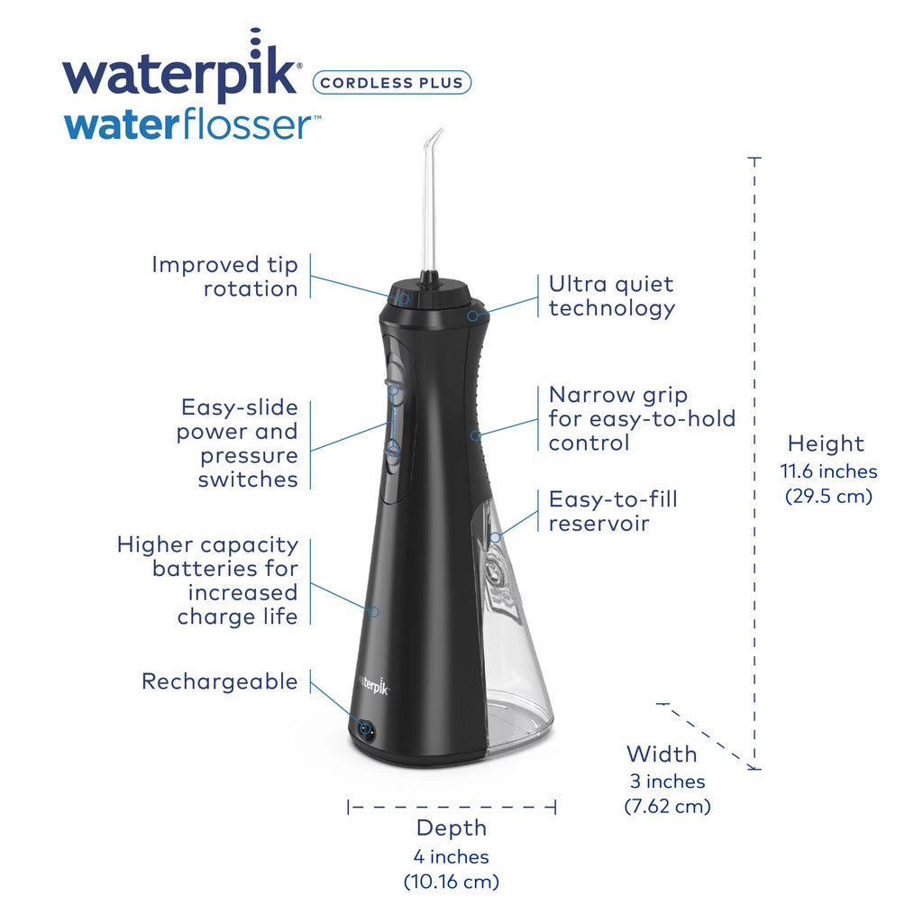 Waterpik Cordless Plus Portable moisture Flosser Oral Irrigator, Black