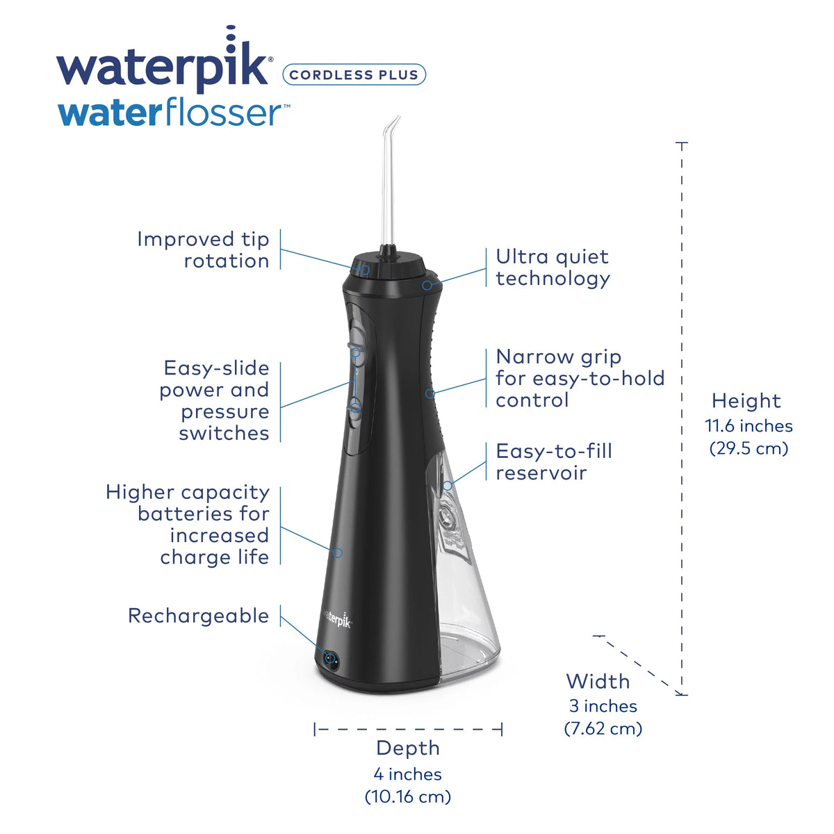 Waterpik Cordless Plus Portable moisture Flosser Oral Irrigator, Black