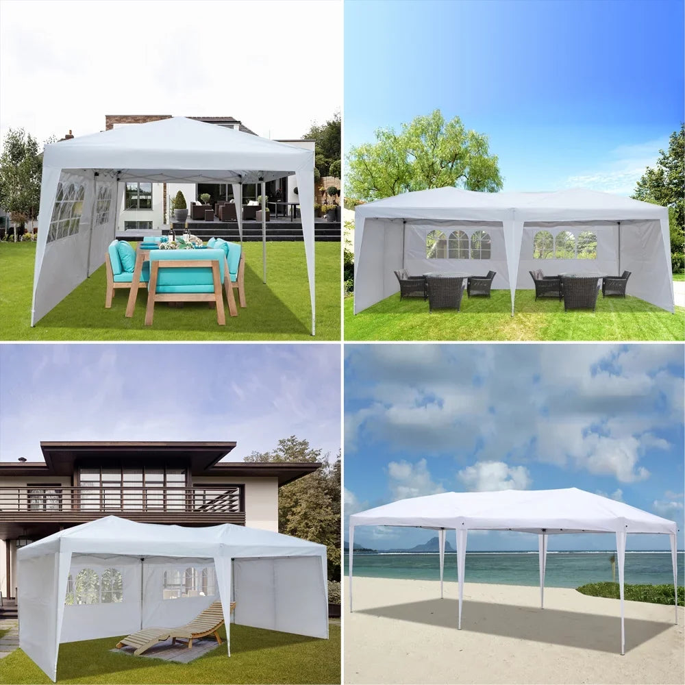Waterproof Folding Tent with Windows - (20 x 10 x 8.5)ft / (600 x 300 x 250)cm (L x W x H) - White - 49.83 - Stay dry and enjoy any event with our durable tent!
