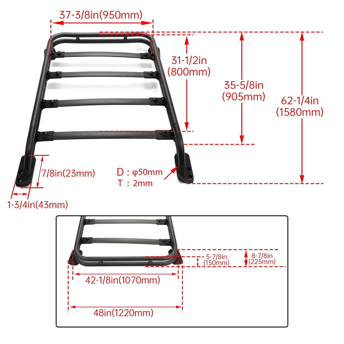 Roof Rack Basket appropriate with 2010-2023  4Runner Rooftop Luggage Cargo Carrier Extra Bar Black Powder Coated Aluminum