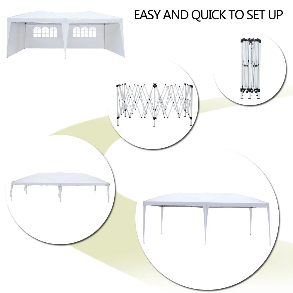Waterproof Folding Tent with Windows - (20 x 10 x 8.5)ft / (600 x 300 x 250)cm (L x W x H) - White - 49.83 - Stay dry and enjoy any event with our durable tent!