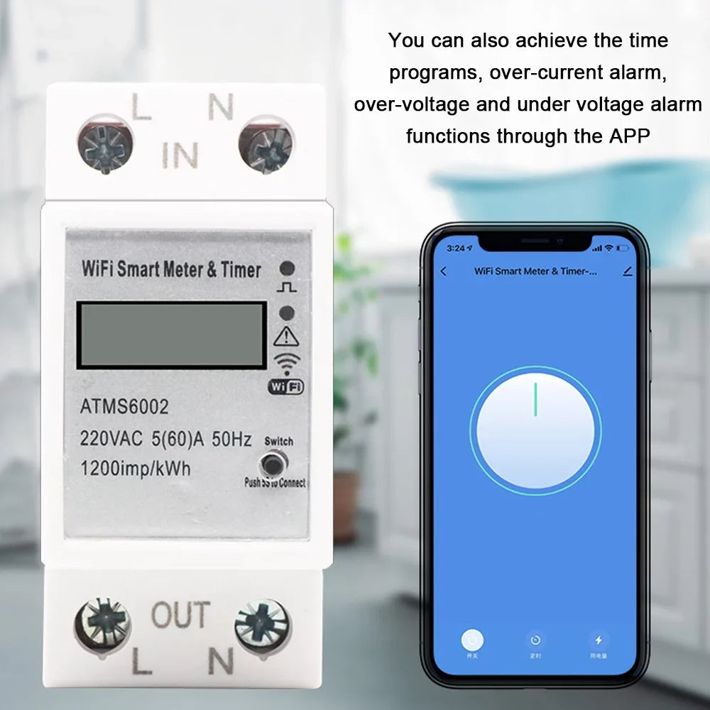 Walmeck WiFi Intelligent Electric Meter Intelligent Energy Meter Timer Home Electric Meter Mobilephone APP Remotes Control No Need Manual Meter Reading Intelligent Home Electric Meter
