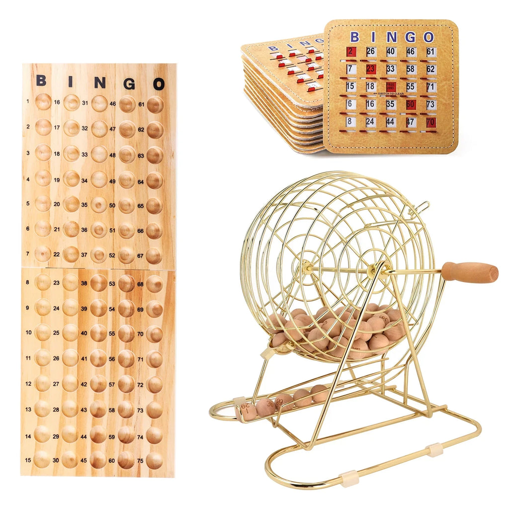 excellent for Kids, Adults and Family Party. GSE Games & Sports Expert Deluxe Bingo Game Set with Gold Bingo Cage, Wood Masterboard, Wood Bingo Balls and Shutter Bingo Cards