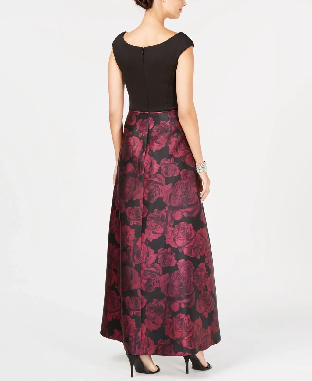 SL Fashions Women's Printed Satin Gown (6, Black/Magenta)