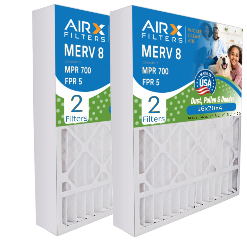 16x20x4 Air Filter MERV 8 Comparable to MPR 700 & FPR 5 suitable with Bryant Carrier FILXXFNC-0017 Premium USA Made 16x20x4 Furnace Filter 2 Pack by AIRX FILTERS WICKED CLEAN AIR.