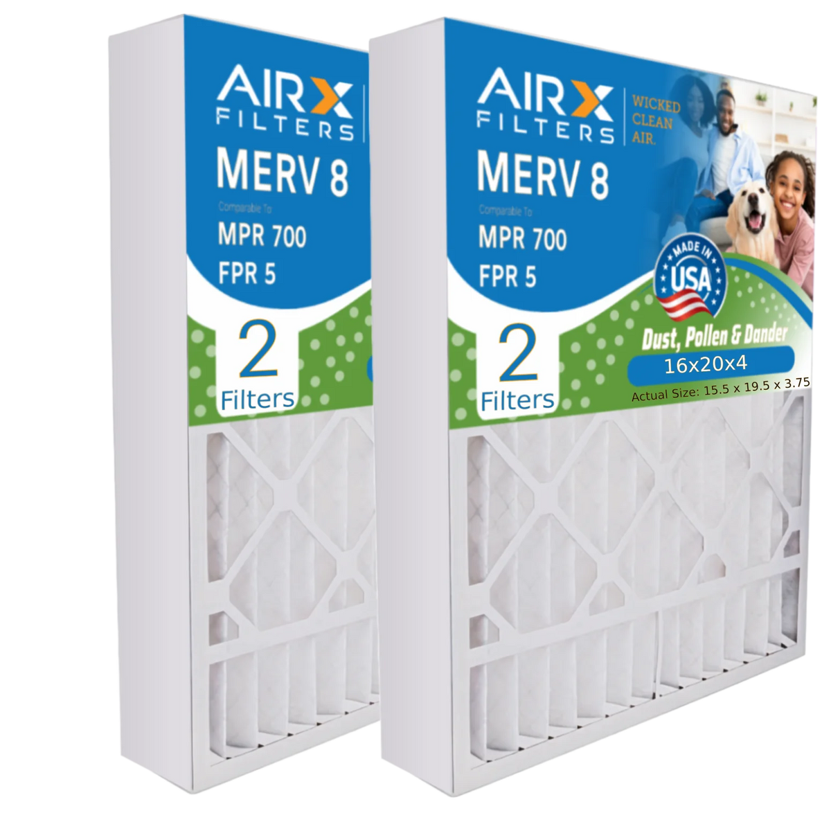 16x20x4 Air Filter MERV 8 Comparable to MPR 700 & FPR 5 suitable with Bryant Carrier FILXXFNC-0017 Premium USA Made 16x20x4 Furnace Filter 2 Pack by AIRX FILTERS WICKED CLEAN AIR.