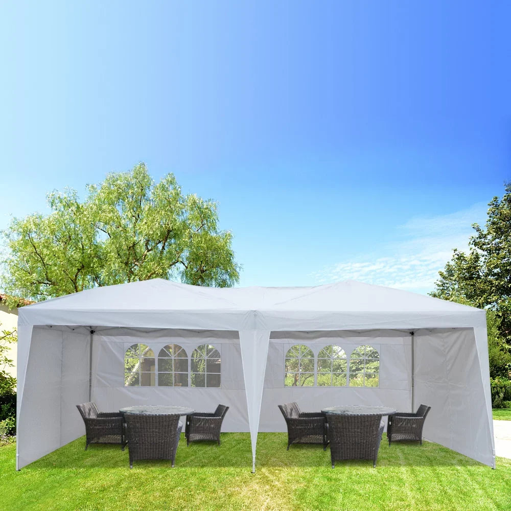 Waterproof Folding Tent with Windows - (20 x 10 x 8.5)ft / (600 x 300 x 250)cm (L x W x H) - White - 49.83 - Stay dry and enjoy any event with our durable tent!