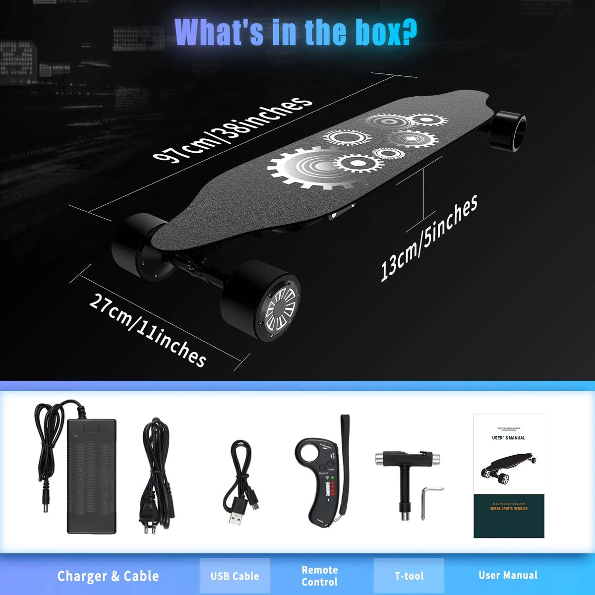 Electric Skateboard,BRC Electric Longboard with 1200W Motor, 25 Mph Top Speed & 15 Miles Range, 4-Speed Modes Skateboards and Remote Control