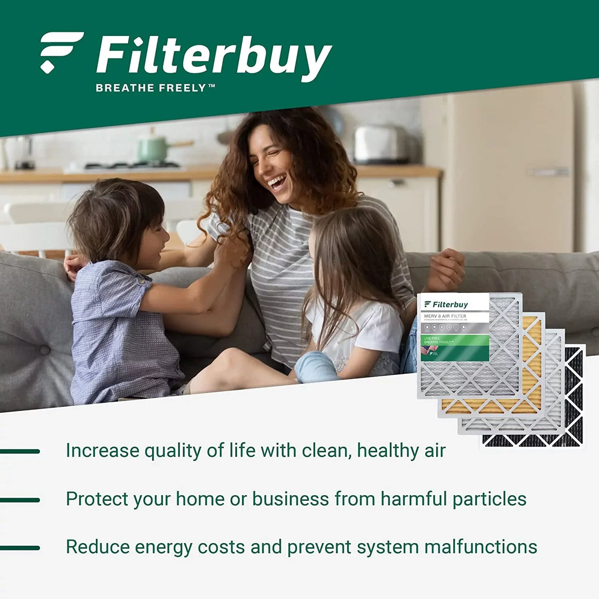 Filterbuy 14x20x1 MERV 8 Odor Eliminator Pleated HVAC AC Furnace Air Filters with Activated Carbon (5-Pack)