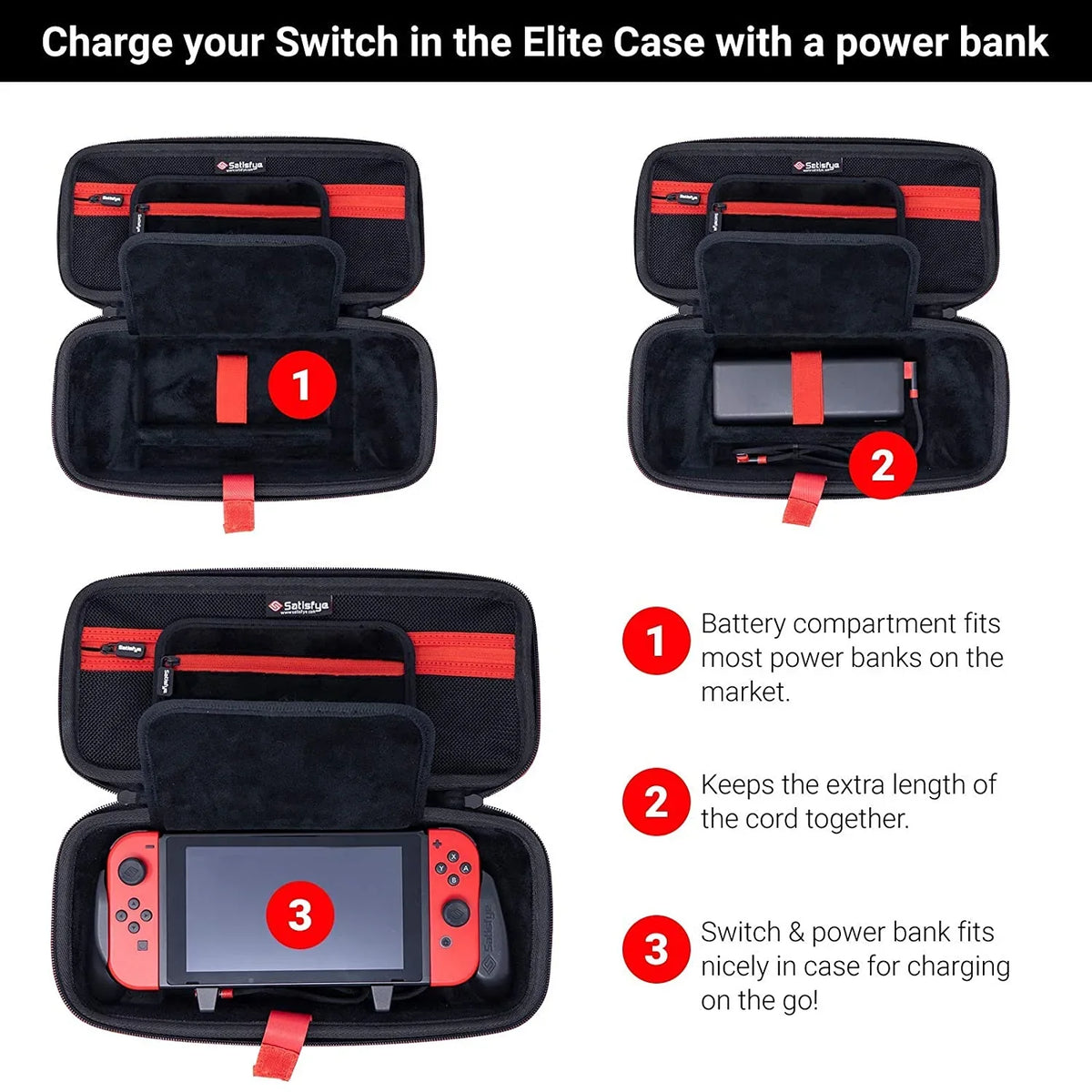 BONUS: 2 Thumbsticks+1 JoyCon Rail. Satisfye ZenGrip Pro Gen 3 OLED Elite Bundle, Accessories matching with Switch - The Bundle includes: Grip, Elite Case and a Low Profile USB C-C Cable
