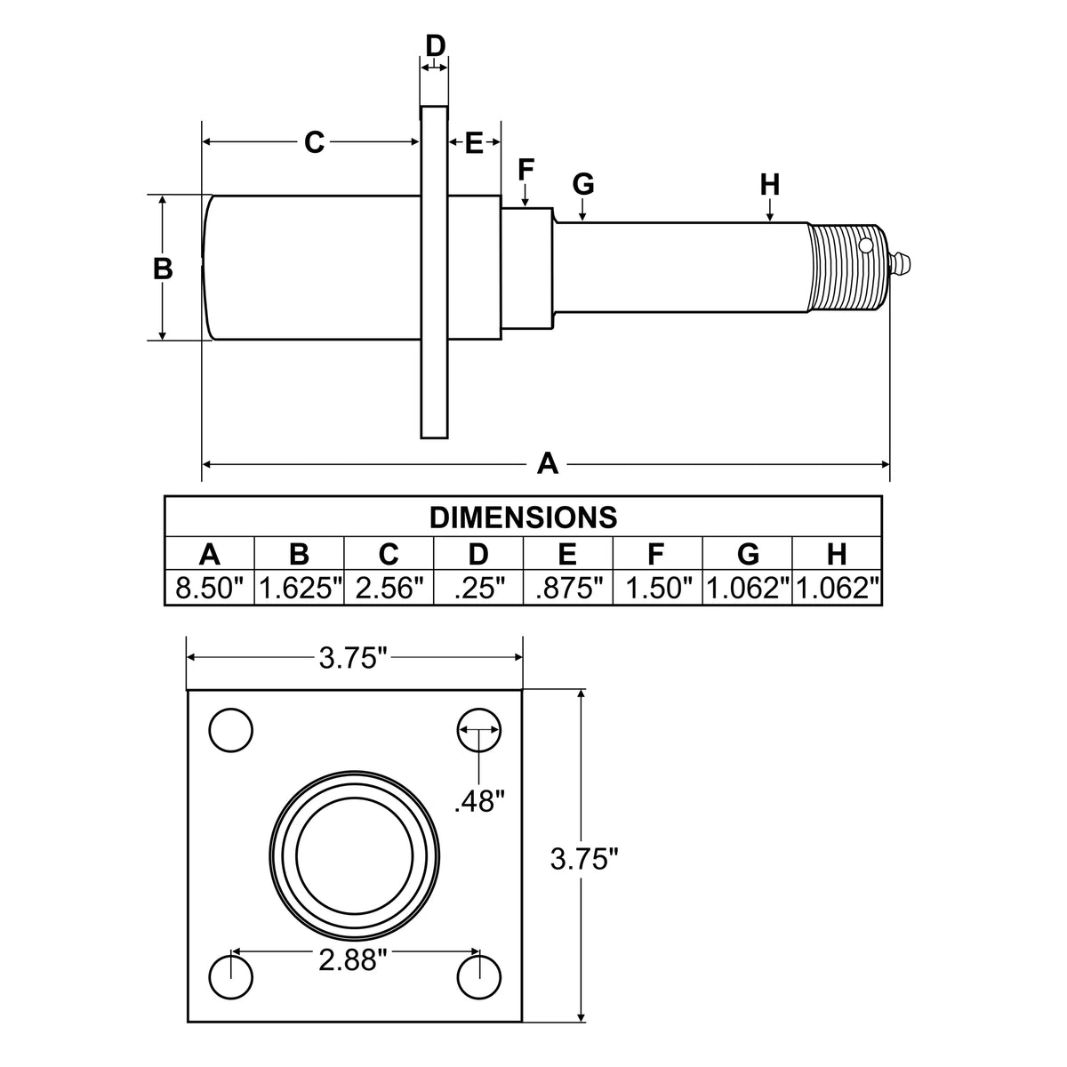 Bearings with Brake Flange. Trailer Axle Spindle for 1-1/16 Inch I.D