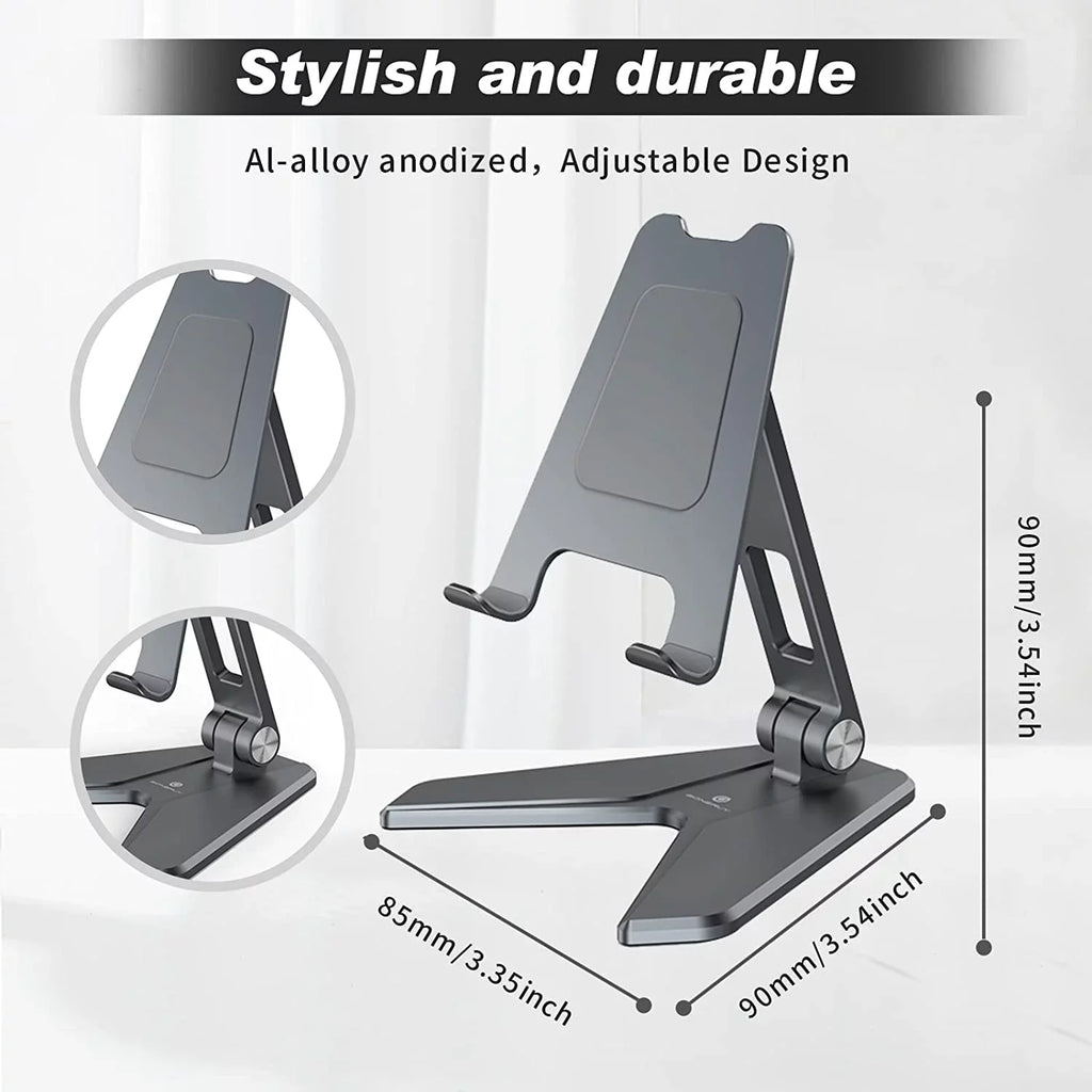 Foldable Mobile Phone Stand Holder, Can Reduce Neck Fatigue and Pain, Thickened Aluminum Desktop Stand appropriate with All Mobile Phones, iPhone, Desktop Accessories 4-8'' (Grey)