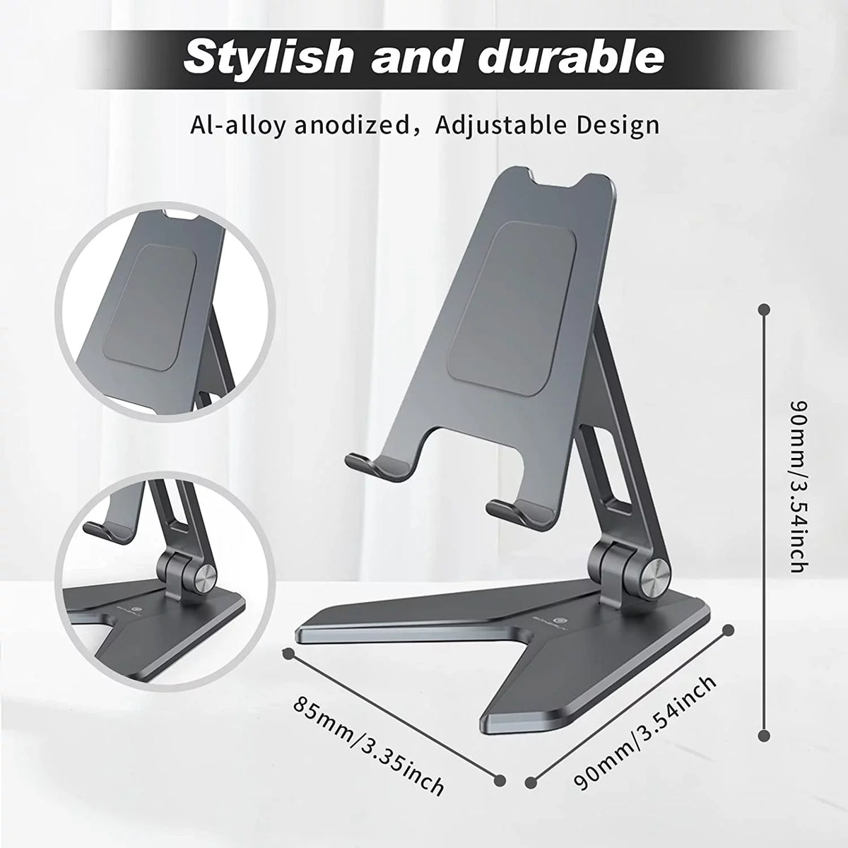 Foldable Mobile Phone Stand Holder, Can Reduce Neck Fatigue and Pain, Thickened Aluminum Desktop Stand appropriate with All Mobile Phones, iPhone, Desktop Accessories 4-8'' (Grey)