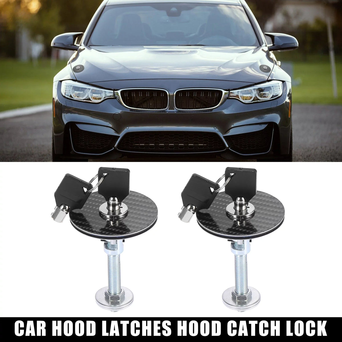 2pcs Vehicle Engine Hood Latch Lock Quick Release Hood wrap Lock Pin Carbon Fiber Pattern Universal with Key
