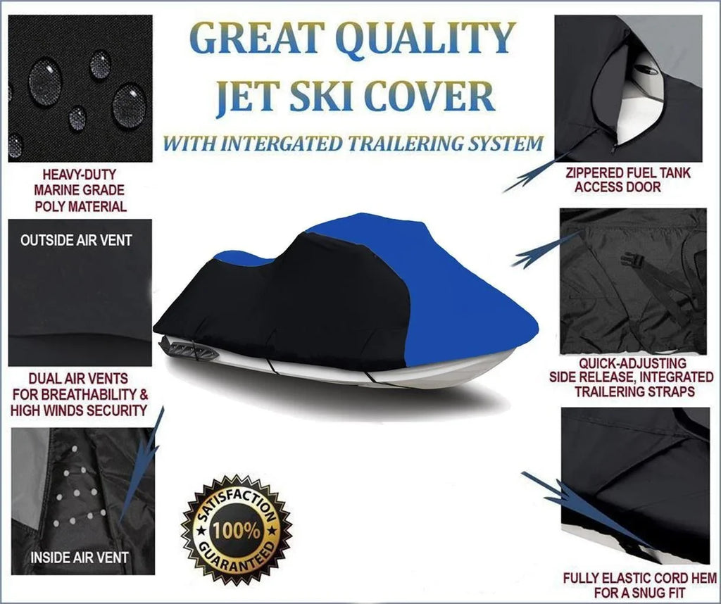 BLACK / BLUE HEAVY-DUTY, Jet Ski PWC Watercraft protector appropriate for Kawasaki ZXi 750 & ZXi 900 1995 1996 1997 TOP OF THE LINE 2 Seater
