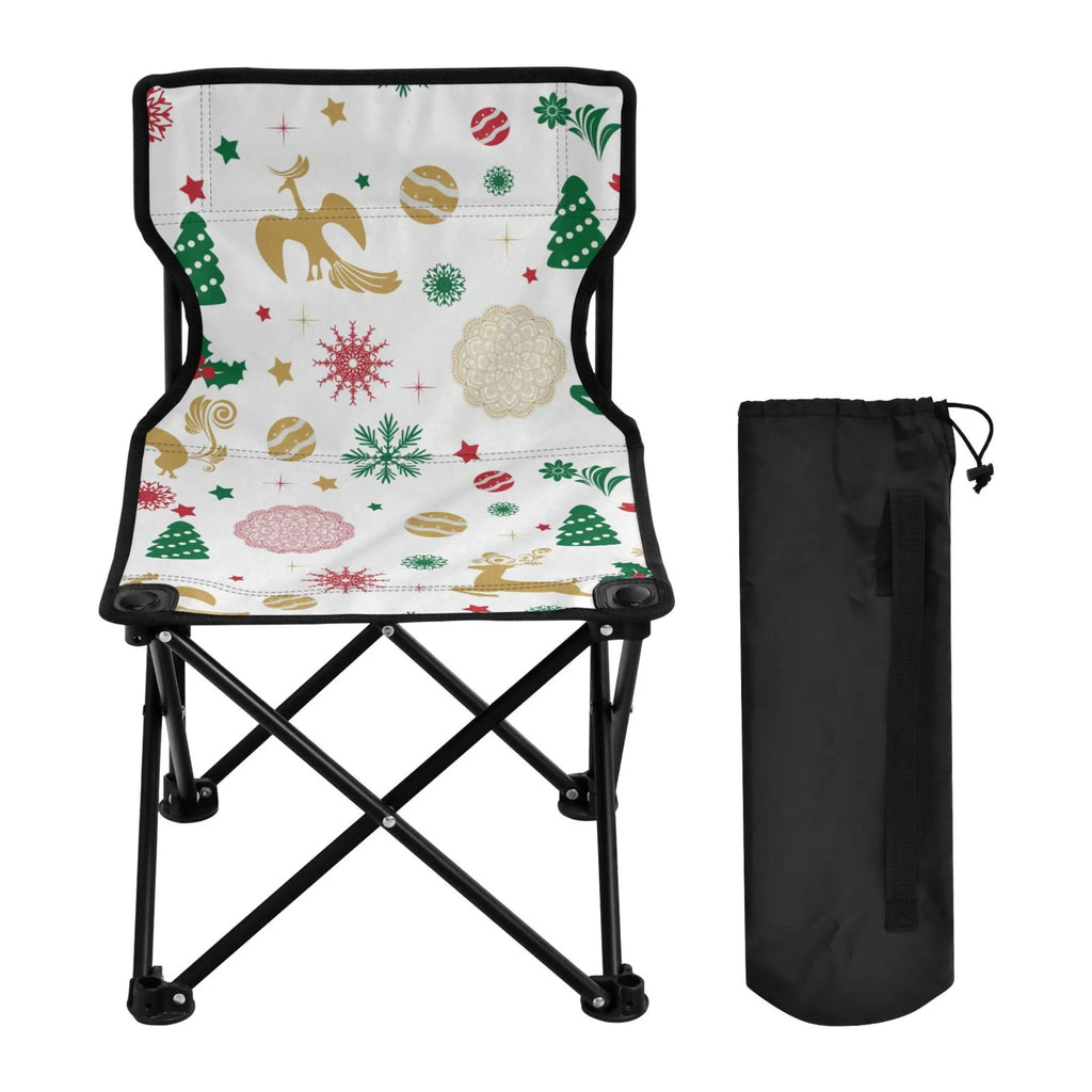 Christmas Deer Stars Snowflakes Portable Camping Chair Outdoor Folding Beach Chair Fishing Chair Lawn Chair with Carry Bag Support to 220LBS