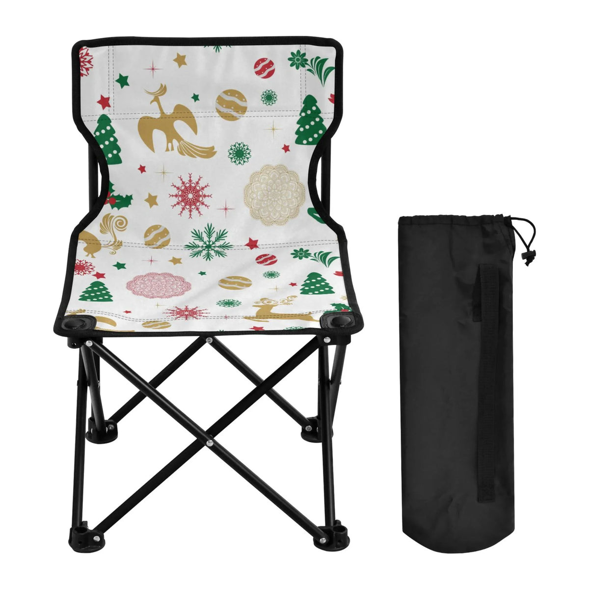 Christmas Deer Stars Snowflakes Portable Camping Chair Outdoor Folding Beach Chair Fishing Chair Lawn Chair with Carry Bag Support to 220LBS