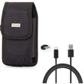 Rugged Canvas Case Vertical Belt Holster w Black 6ft Long Type-C USB Cable w Turbo Charging Sync Wire Fast Charger Y1Y for  Liquid Jade Primo - Alcatel 7, Idol 4S -  ROG Phone
