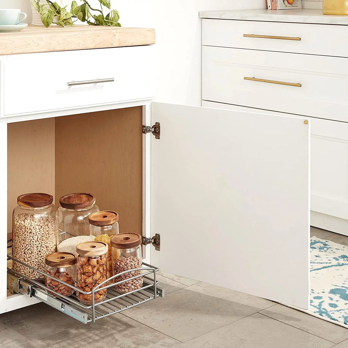 D Multi-Use Pull-Out Basket Cabinet Organizer in Silver. W x 20 in. H x 12 in. Knape & Vogt RS-MUB-11-FN 5 in