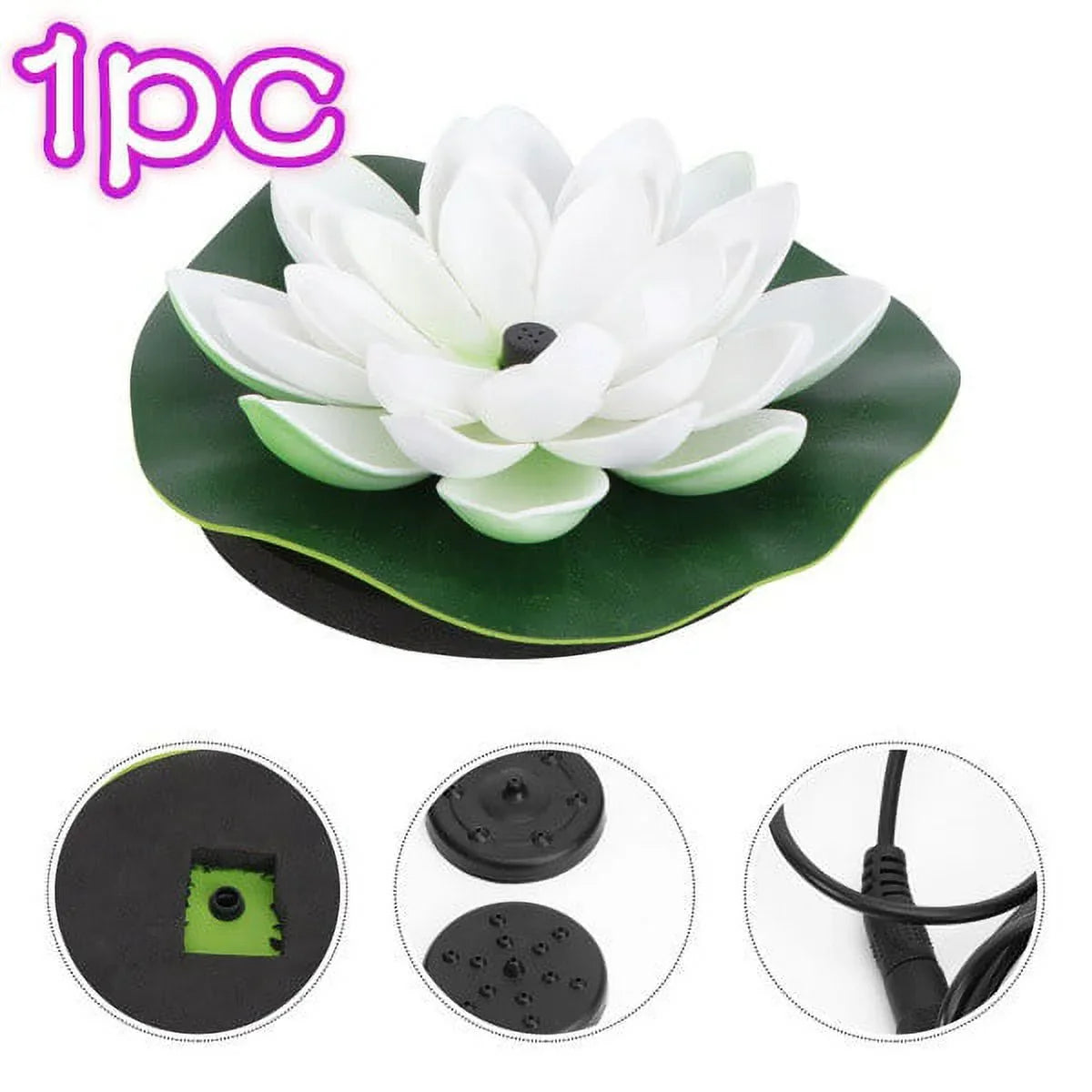 HOTBEST Solar-powered Waterproof Lotus Lamp Lotus Fountain Novel Fish Pond Fountain Garden Decor aqua Lily Bird Bath Fountain(White)