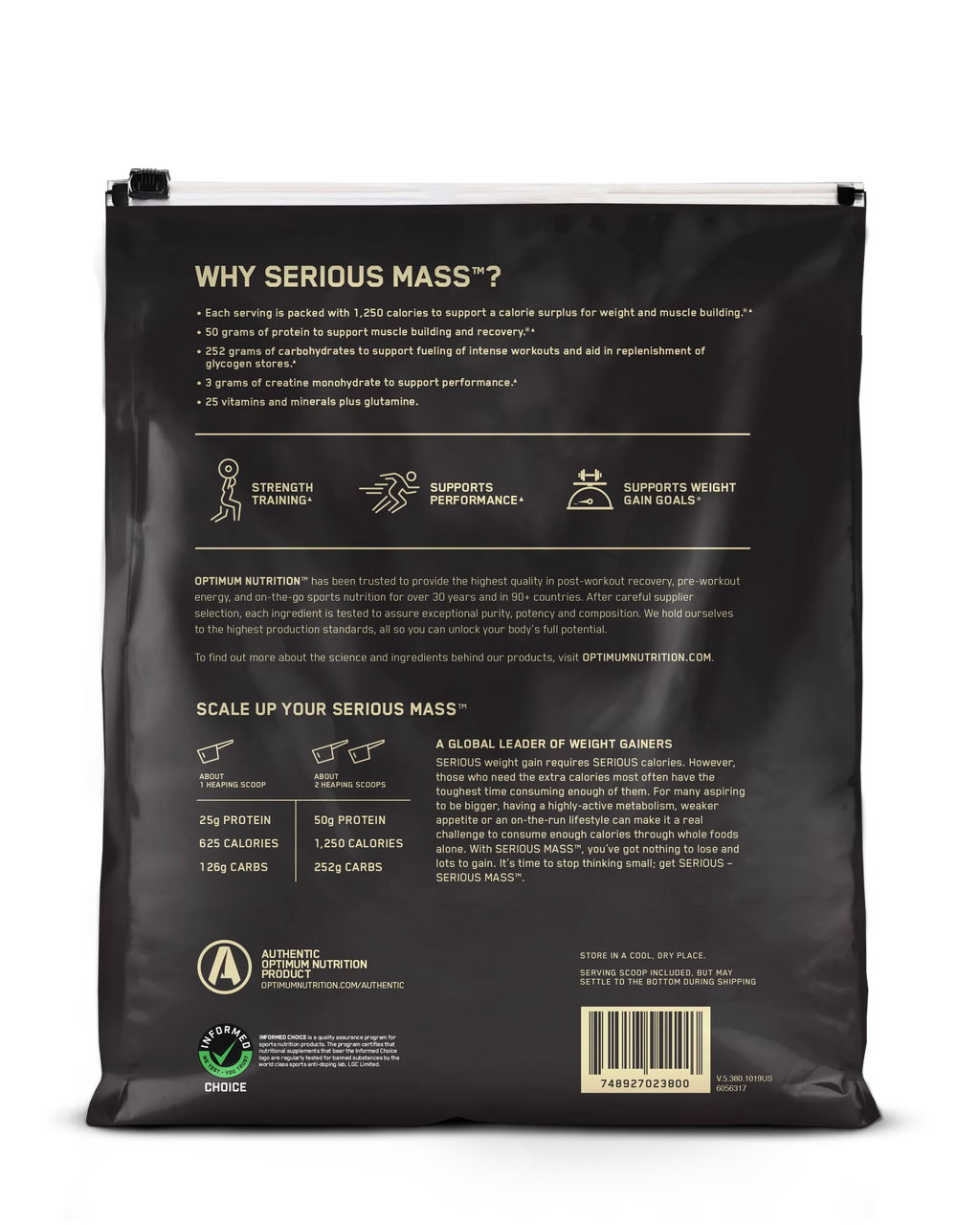 Optimum Nutrition, Serious Mass, 50g Protein Powder, Chocolate, 12 lb, 16 Servings