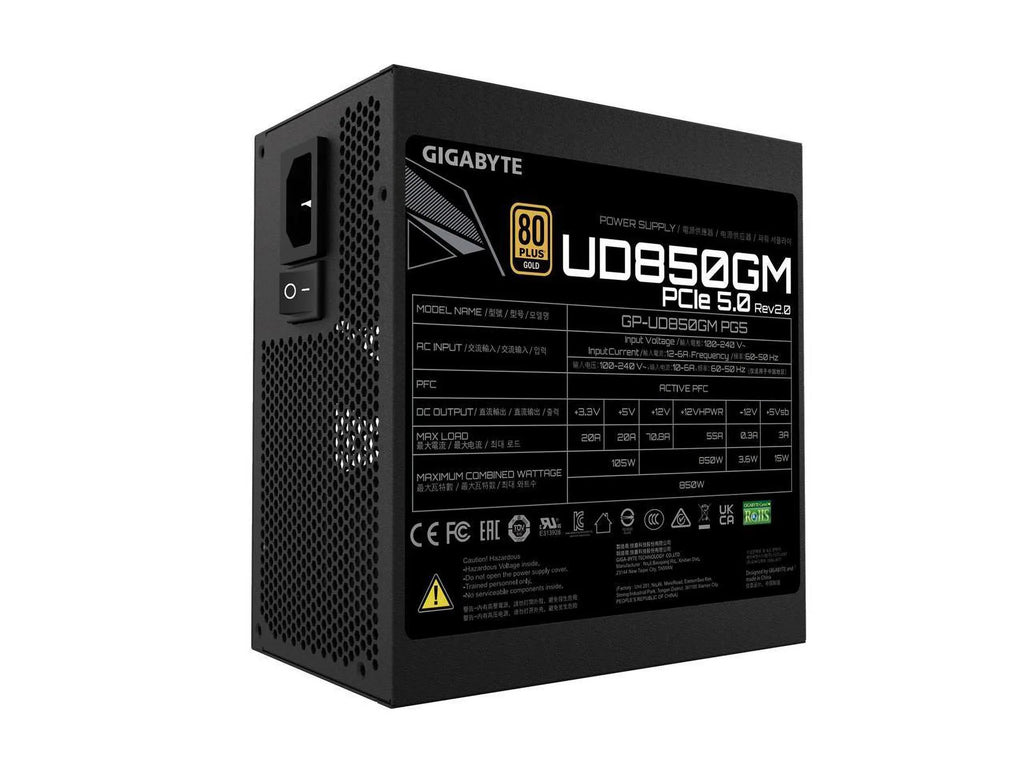 GIGABYTE GP-UD850GM PG5 Rev2.0 850W PCIe 5.0 Ready, 80 Plus Gold Certified, Fully Modular Power Supply