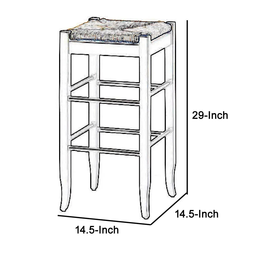 Rush Woven Wooden Frame Barstool with Saber Legs, Beige and Black- Saltoro Sherpi
