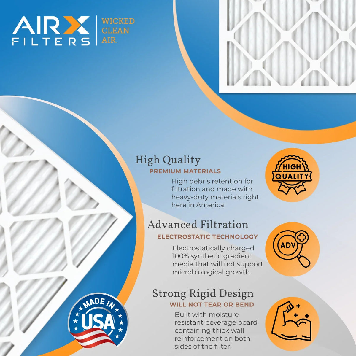 18x24x2 Air Filter MERV 8 Rating, 12 Pack of Furnace Filters Comparable to MPR 700 & FPR 5 - Made in USA by AIRX FILTERS WICKED CLEAN AIR.