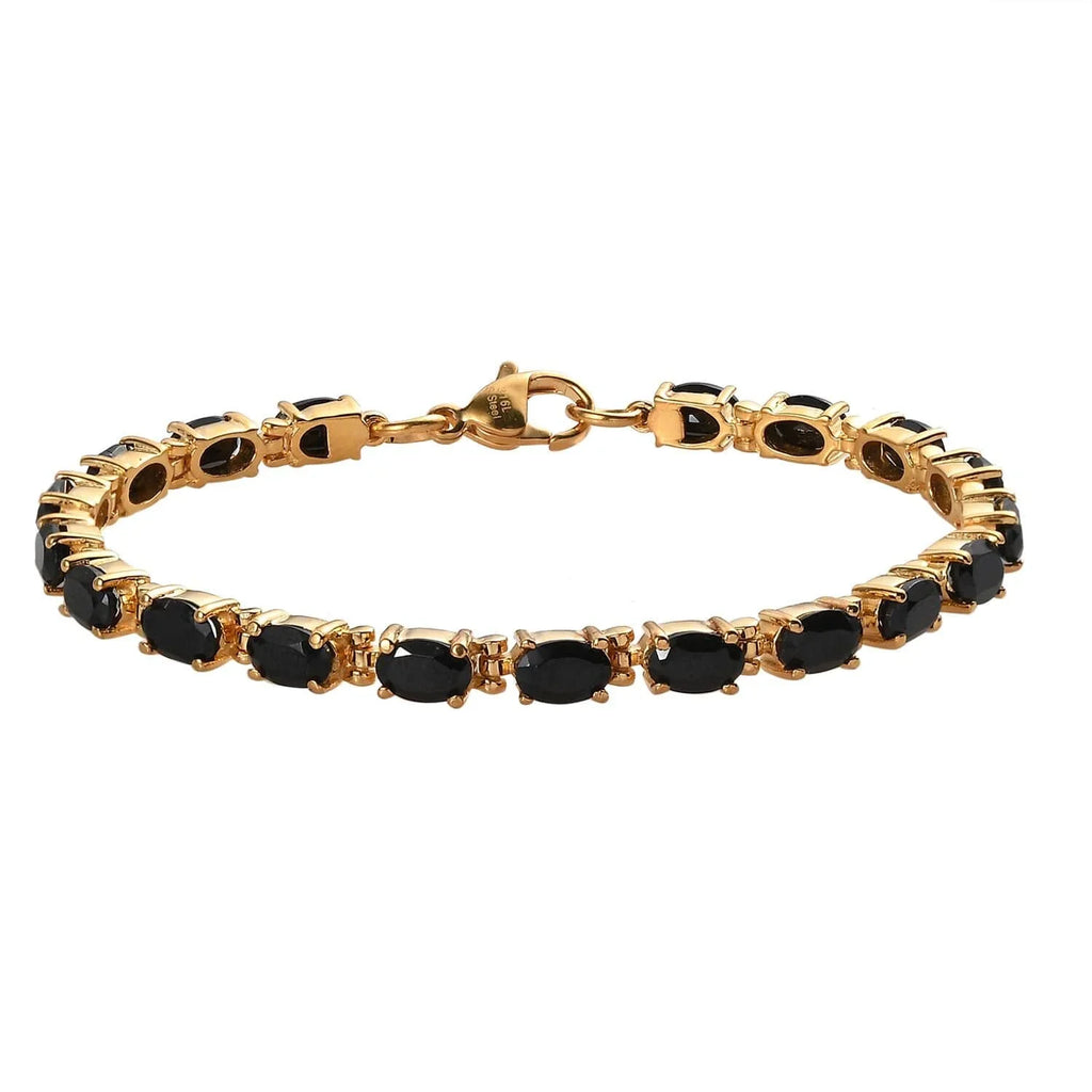 Shop LC Black Spinel Oval Stainless Steel Yellow Gold Ion Plated Bracelet for Women Jewelry Size 6.5" Ct 8.49 Birthday Gifts