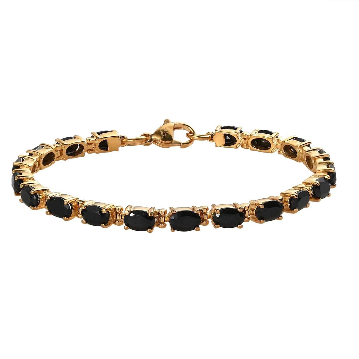 Shop LC Black Spinel Oval Stainless Steel Yellow Gold Ion Plated Bracelet for Women Jewelry Size 6.5" Ct 8.49 Birthday Gifts
