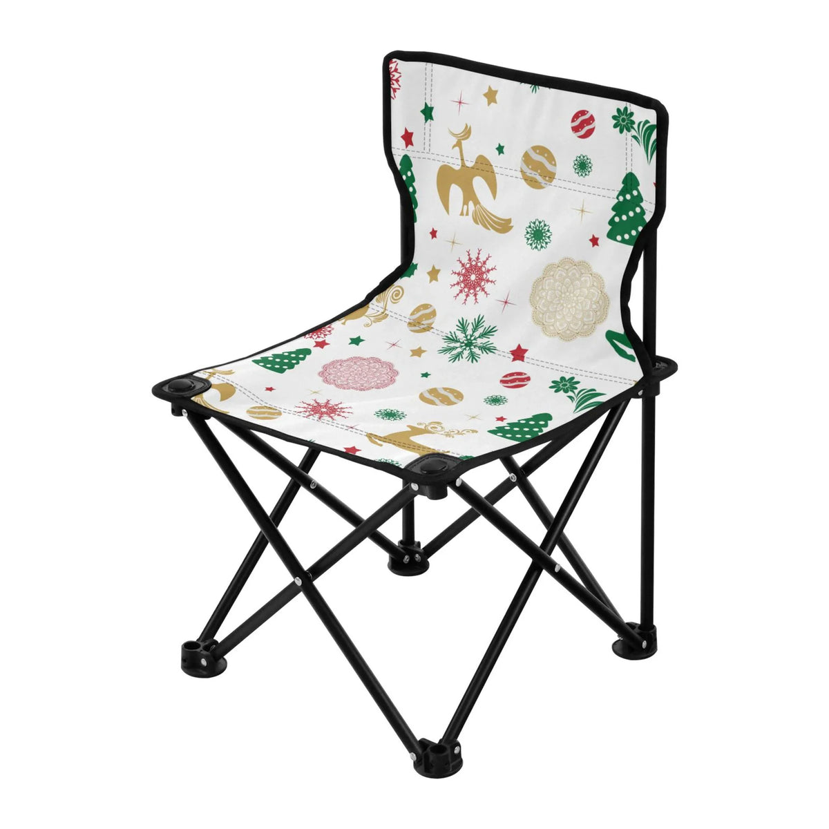 Christmas Deer Stars Snowflakes Portable Camping Chair Outdoor Folding Beach Chair Fishing Chair Lawn Chair with Carry Bag Support to 220LBS