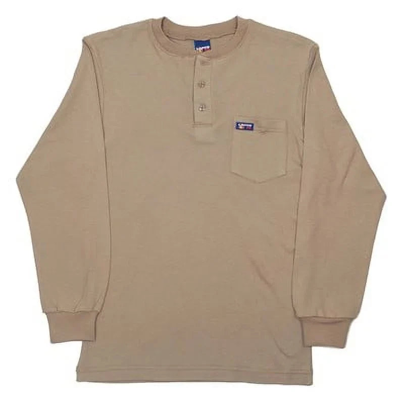 Lapco FR 8.9 Cal Flame-protected Long Sleeve Henley FR Shirt, Khaki, 2X-Large (1 Unit)