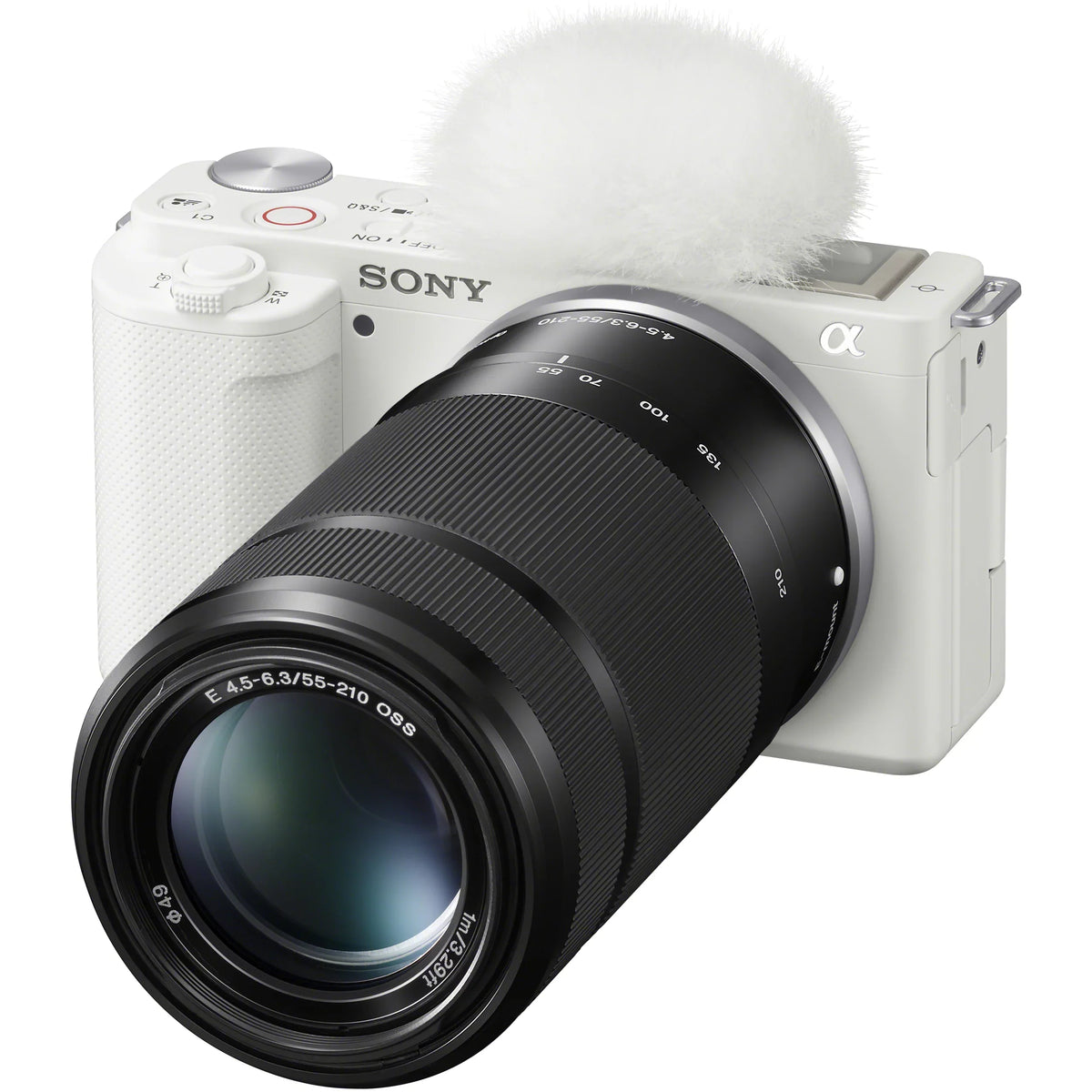 ZV-E10 Mirrorless Alpha APS-C Vlog Camera 2 Lens Kit 16-50mm + 55-210mm ILCZV-E10L/W White Bundle with Deco Gear Case + Filter Set + Wide Angle & Telephoto Lenses + Extra Battery & Accessories